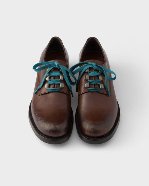 Prada Brown Antiqued Leather Lace-Up Shoes