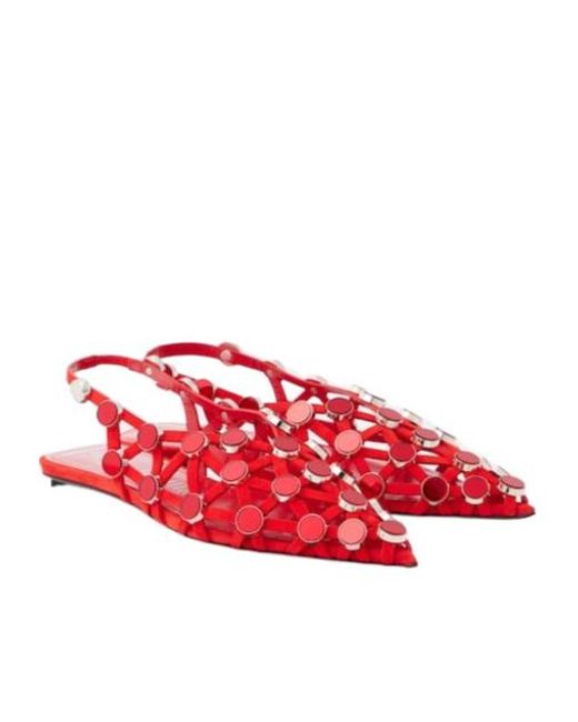 The Attico Red Grid Open-Heel Flat Sandals