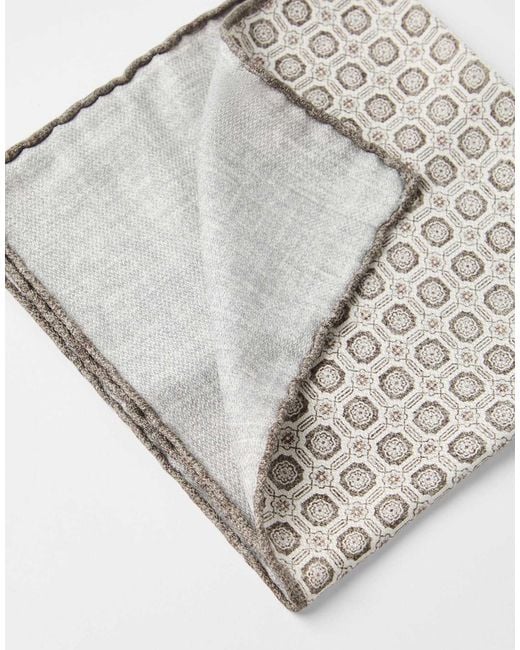 Brunello Cucinelli Gray Geometric Designed Pocket Square for men