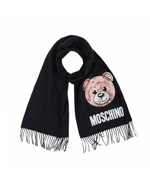Moschino Black Logo Printed Scarf