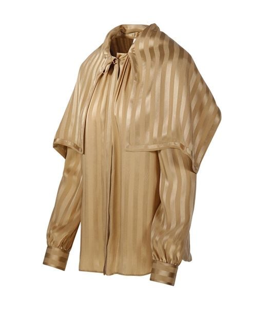 Saint Laurent Brown Striped Bow-Tie Shirt