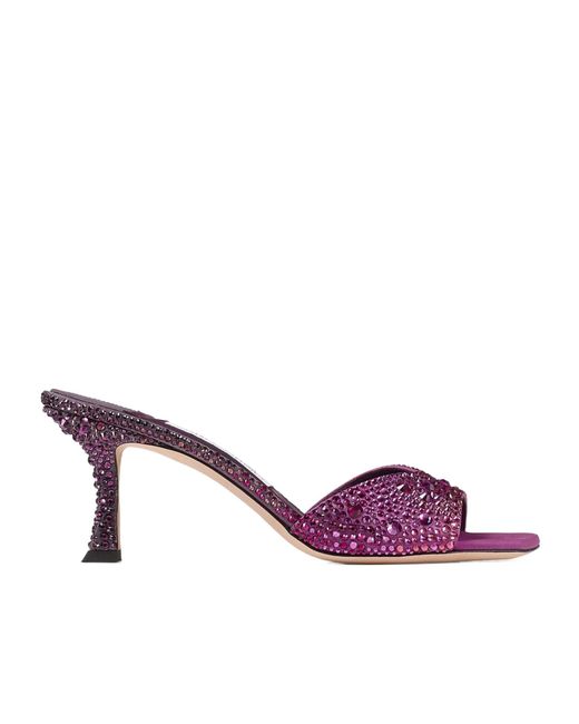 Jimmy Choo Purple Winter Bloom And Orchid Satin Mules With Degrade Crystal