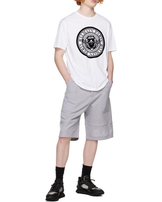 Balmain Gray Reflective Logo Bermuda Shorts for men