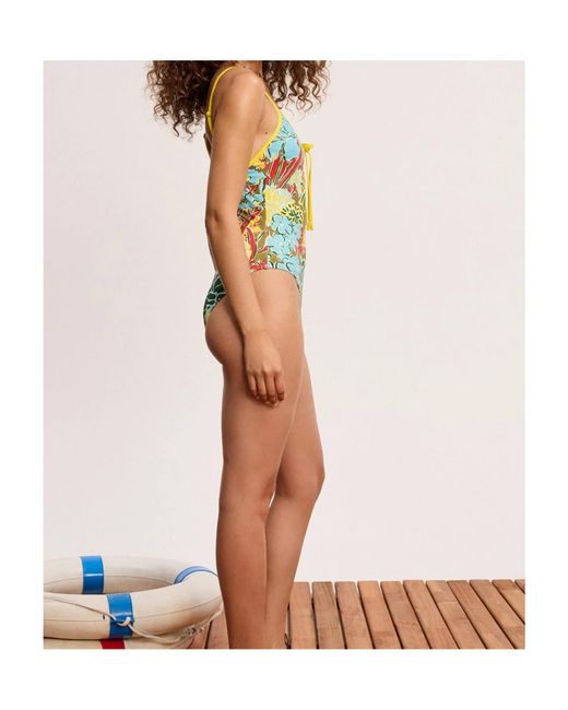 ALÉMAIS Yellow Lace-Up One-Piece Swimsuit