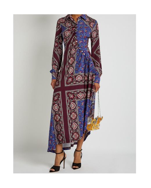 Rabanne Purple Patterned Jersey Midi Shirt Dress
