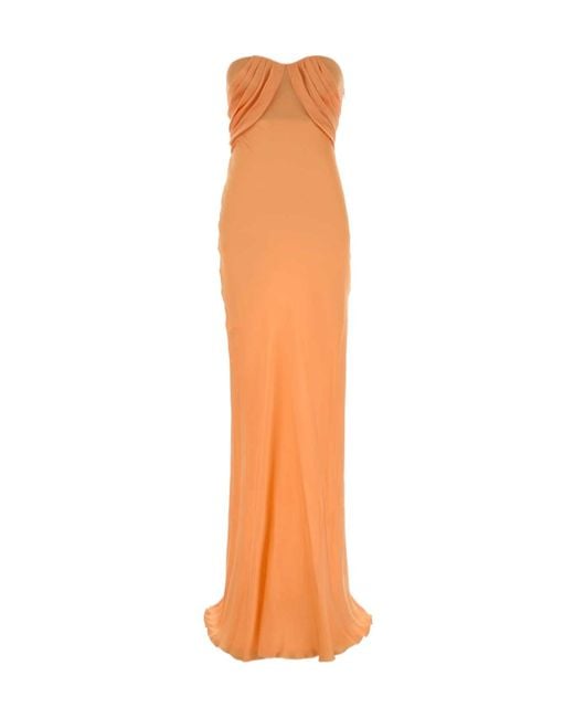 Ermanno Scervino Orange Strapless Ruched Maxi Dress