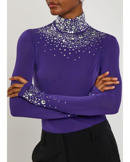 Rabanne Purple Stud-Embellished Stretch-Jersey Top