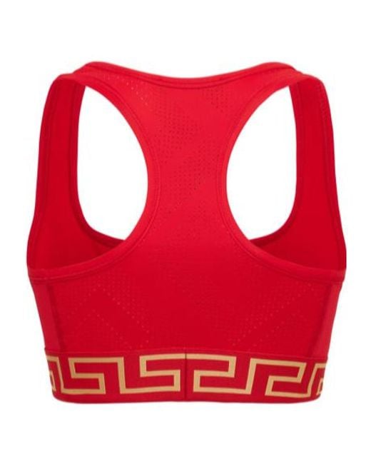 Versace Red Greca Logo Stretch Tech Sports Bra