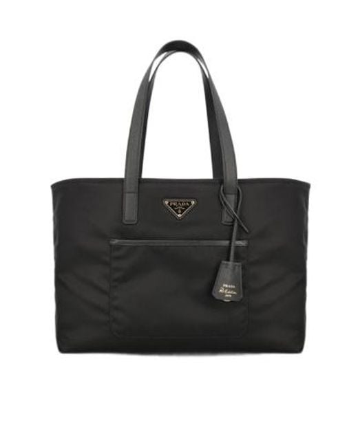 Prada Black Re-Edition 1978 Large Re-Nylon And Saffiano Leather Tote Bag
