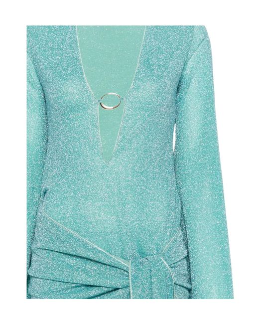 Oseree Blue Deep V-Neck Dress