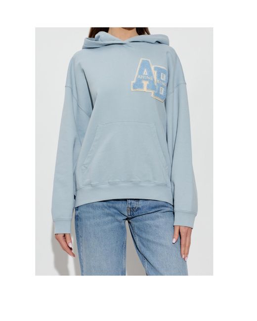 Anine Bing Blue Logo-Patch Hoodie