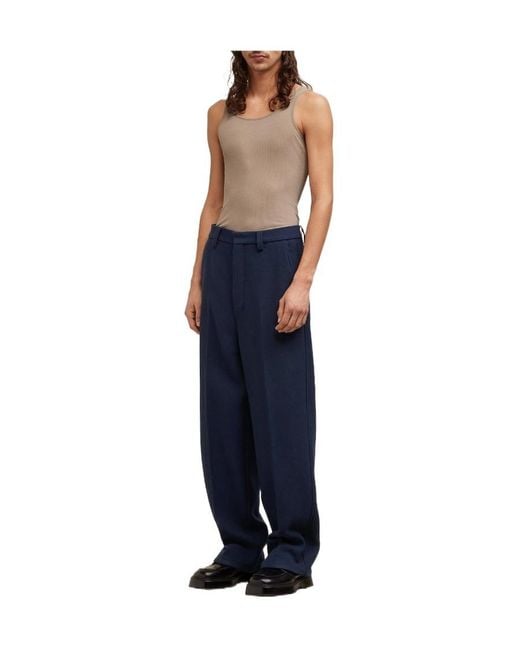 AMI Blue Straight-Leg Pleat-Detailed Trousers for men