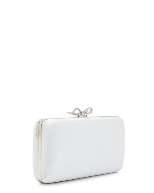 Self-Portrait White Crystal Bow-Embellished Satin Clutch