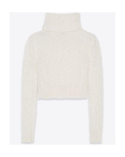 Saint Laurent White Turtleneck Long-Sleeved Cropped Jumper
