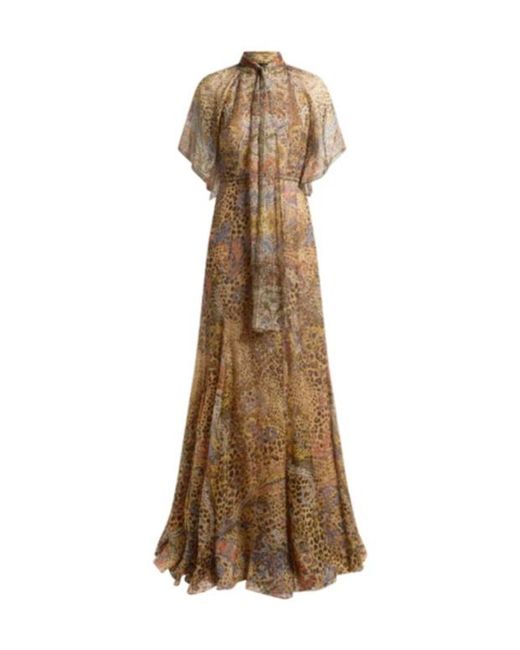 Etro Natural Lavalliere Paisley Maxi Dress