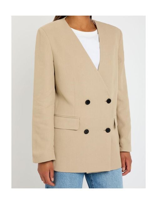 Anine Bing Natural V-Neck Woven Suit Jacket