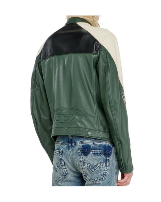 DIESEL Green L-Ahti Leather Jacket for men