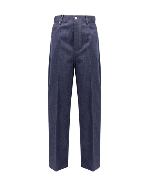 Bottega Veneta Blue Wool Cotton Wide Leg Trousers for men