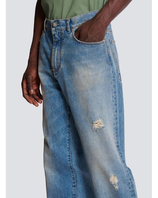 Balmain Blue Distressed Loose-Fit Jeans for men