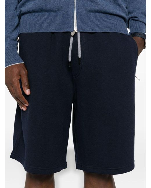Brunello Cucinelli Blue Drawstring Straight Leg Bermuda Shorts for men