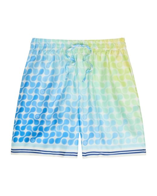 Casablanca Blue Tennis Tile Patterned Silk Shorts for men
