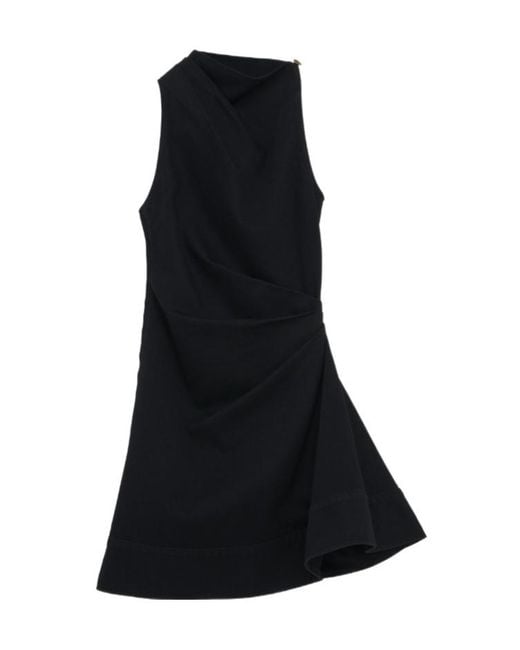 McQueen Black Cotton Asymmetric Mini Dress