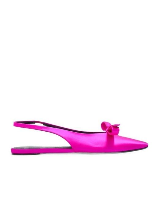 Balenciaga Pink Bow Detailed Slingback Flat Shoes