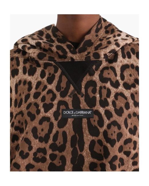 Dolce & Gabbana Brown Leo-Print Cotton Hooded Sweatshirt