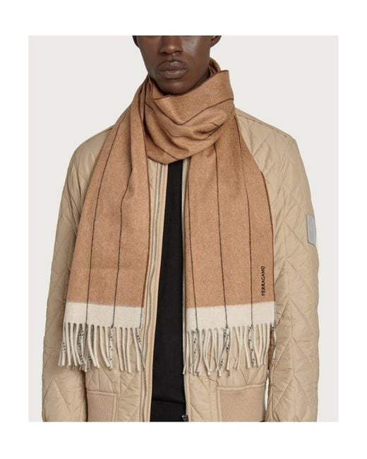 Ferragamo Brown Ferragamo Striped Fringed-Edge Scarf for men