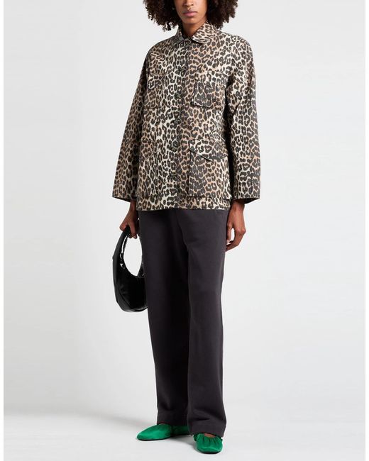 Ganni Gray Leopard Print Short Coat