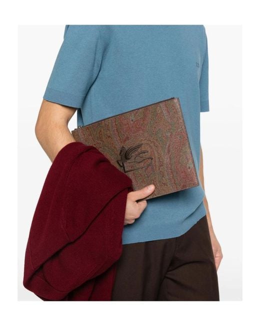 Etro Brown Paisley Logo Wristlet Bag for men