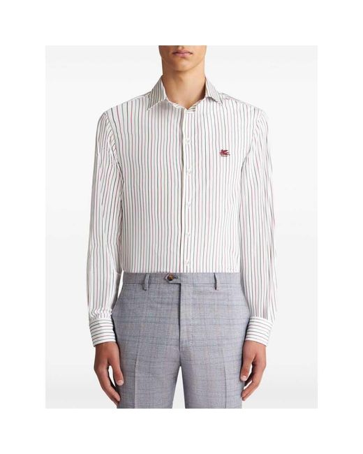Etro White Multicoloured Striped Shirt With Logo for men