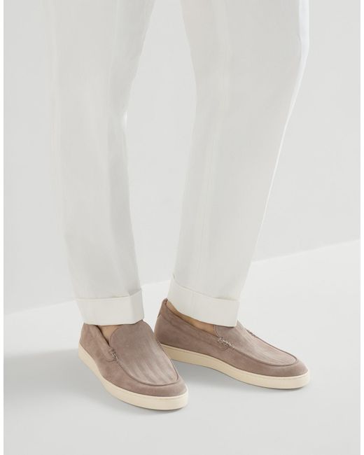 Brunello Cucinelli Multicolor Chevron-Effect Suede Loafer Sneakers for men