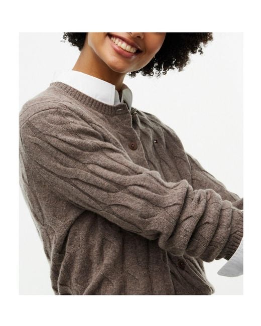 Tommy Hilfiger Brown Crew Neck Cableknit Cardigan
