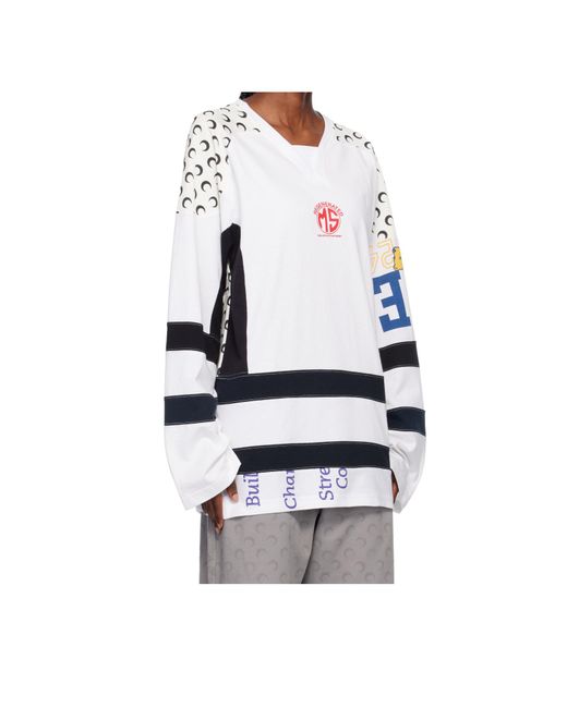 MARINE SERRE White Upcycled Graphic Jersey Ls Hockey T-Shirt for men