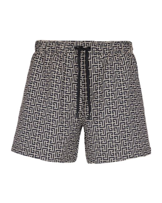Balmain Gray Printed Pb Labyrinth Swim Shorts for men