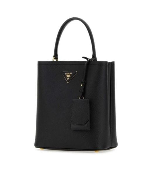 Prada Black Double Saffiano Logo Plaque Tote Bag