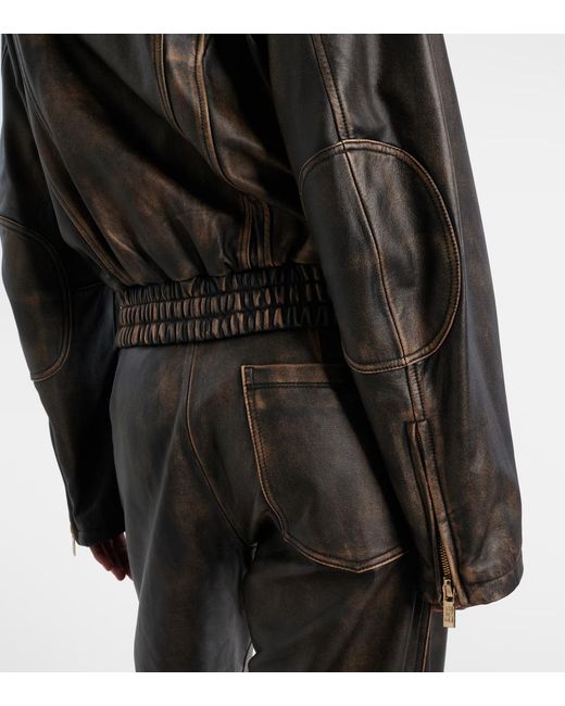 JACQUES WEI Black Zippered Long-Sleeved Leather Jacket