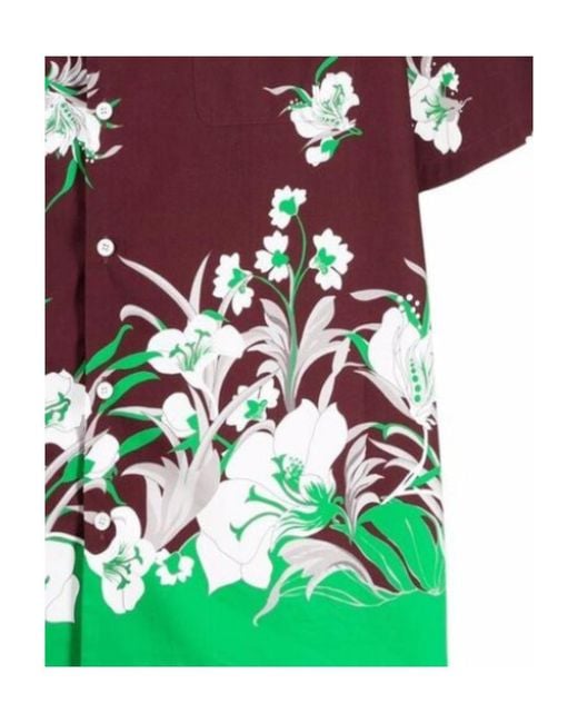 Valentino Green Floral-Printed Straight Hem Shirt for men