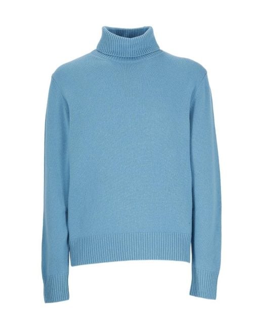 Herno Blue Roll-Neck Long Sleeved Knitted Jumper for men