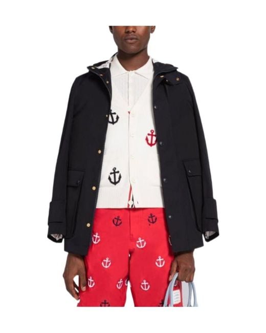 Thom Browne Red Hooded Cropped Sleeved Parka for men