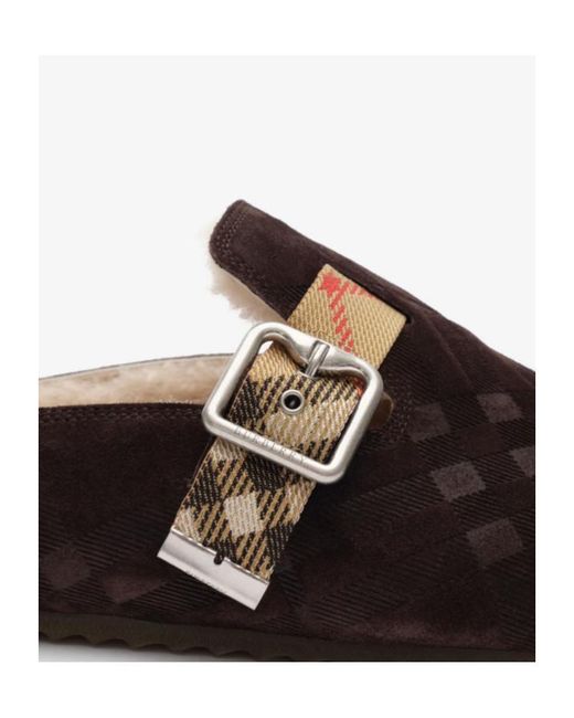 Burberry Brown Check Shearling Urchin Clogs for men