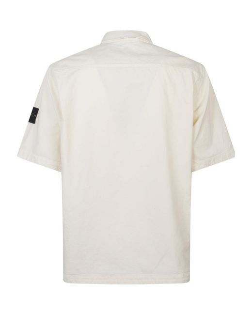 Stone Island White Logo Patch Short Sleeved Shirt for men