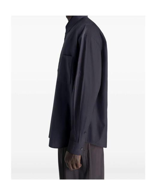 Lemaire Blue Long-Sleeved Curved Hem Regular Shirt for men