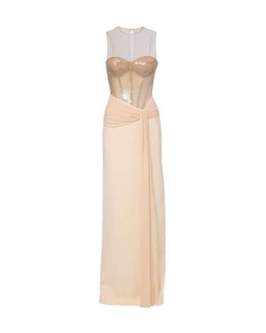 David Koma White Sequined Cady And Mesh Corset Gown