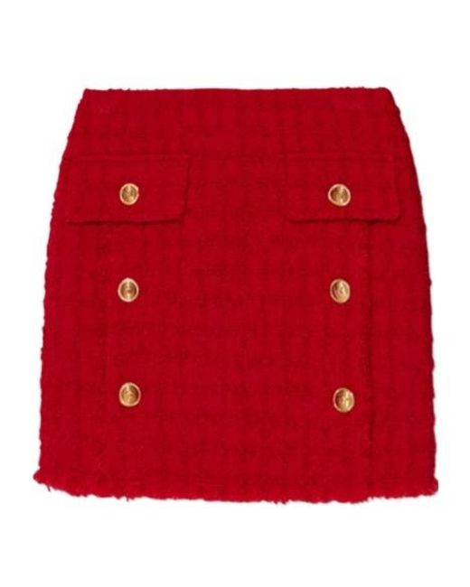 Versace Red Heritage Mid-Rise Tweed Mini Skirt