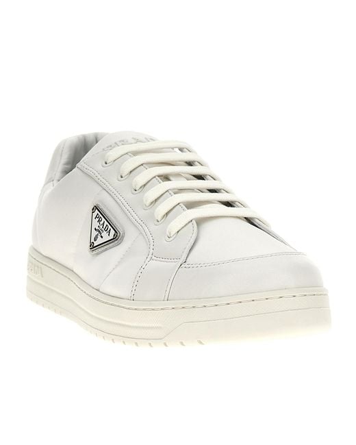 Prada White Downtown Triangle-Logo Lace-Up Sneakers for men