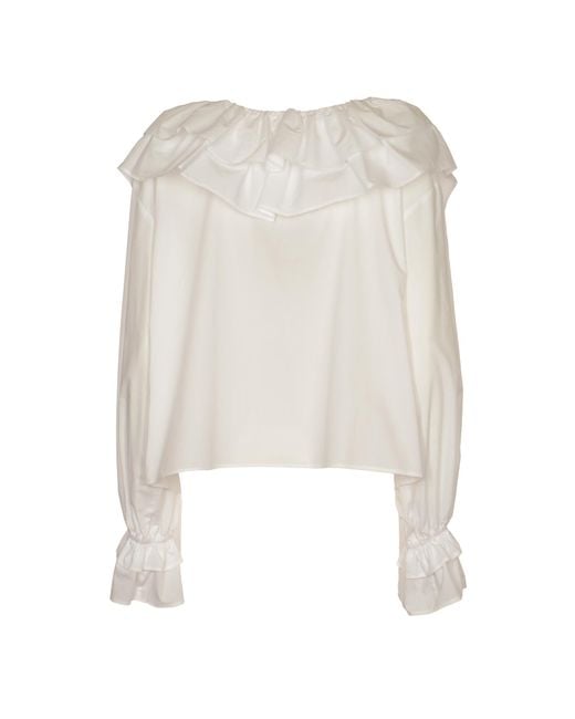 MSGM White Ruffle Detailed Blouse