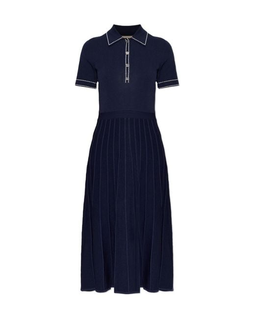 MICHAEL Michael Kors Blue Stretch Knit Polo Midi Dress