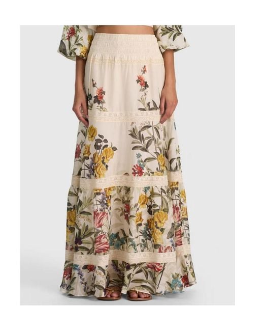 Alice + Olivia Metallic Floral-Print Tiered Maxi Skirt